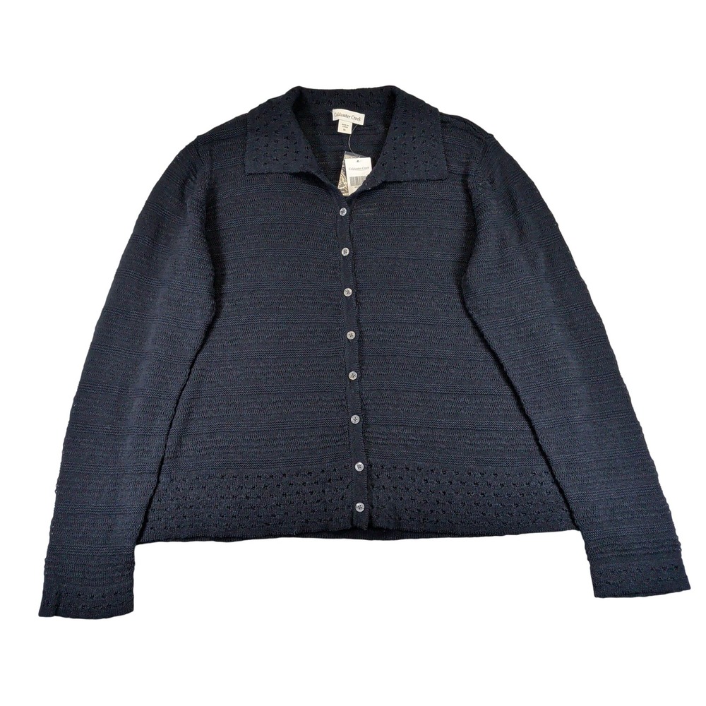 Coldwater Creek Black Cotton Blend Open Knit Button Front Cardigan XL NWT